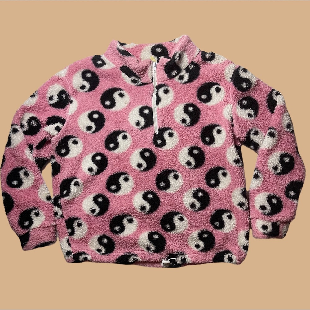 Yin-Yang Fleece Quarter Zip Fluffy Sweater Size M